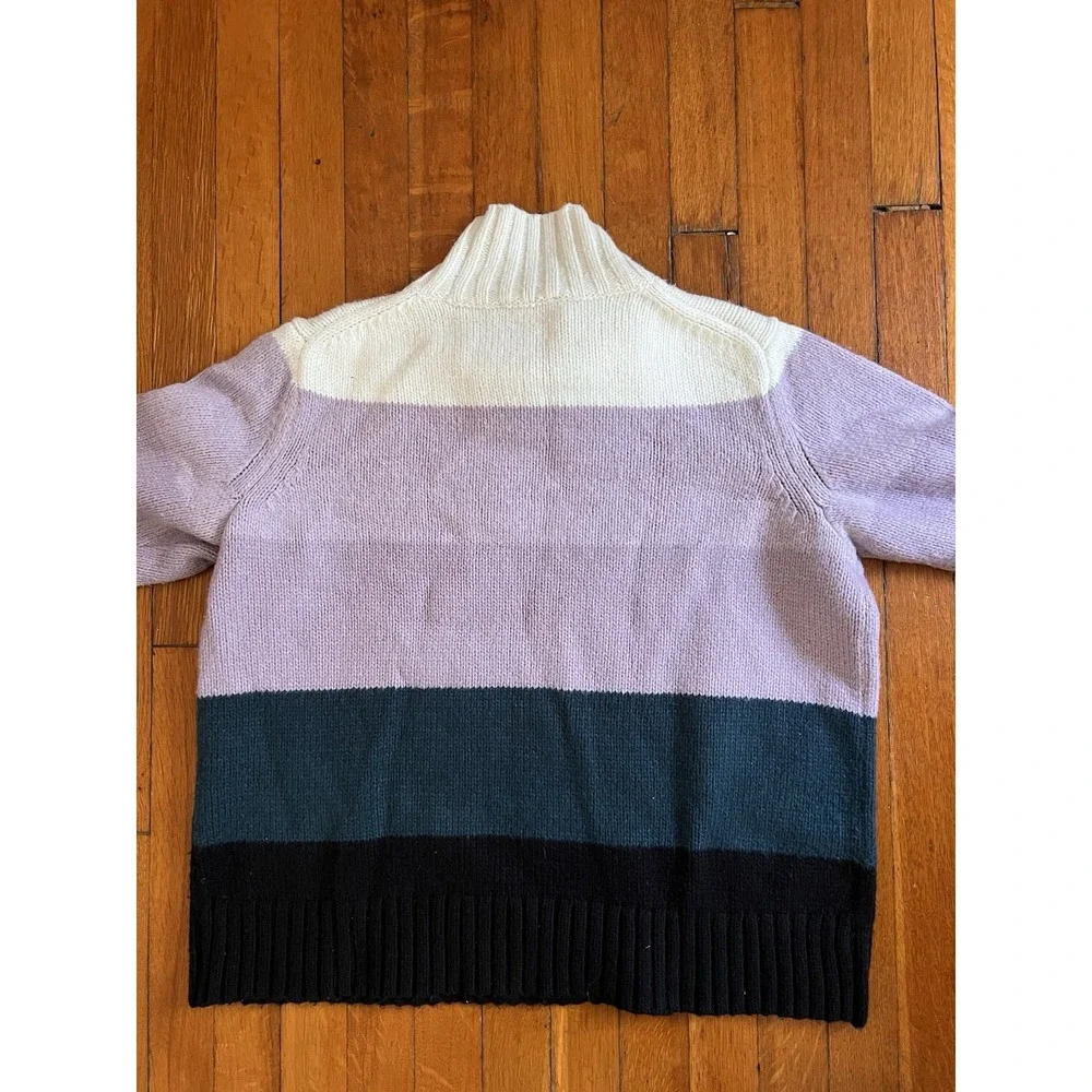 ANN TAYLOR Oversized ColorBlock Stripe Knit Sweater L Classic Turtleneck Cozy - Picture 6 of 7